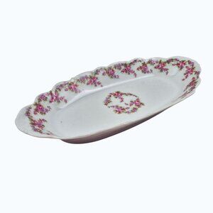Antique Elite Works Limoges France Oval Serving Platter Pink Roses Floral